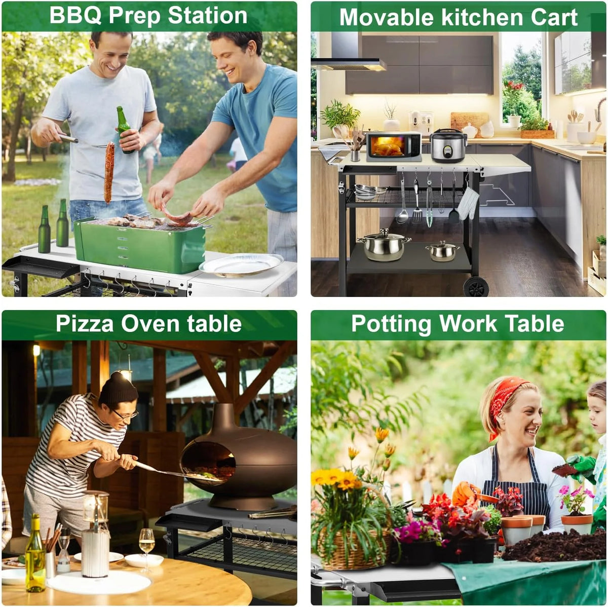 Three-Shelf Stainless Steel Grill Cart Table with Wheels D410