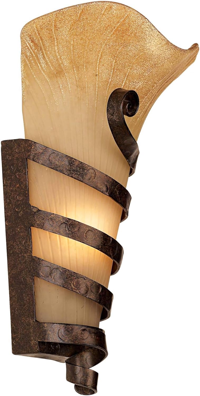 Rustic Farmhouse Wall Sconce Lighting Iron Scroll Hardwired 17 High Fixture Scavo Art Glass I10669