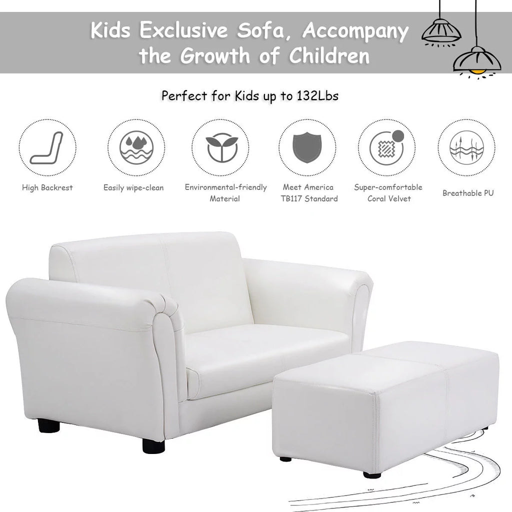 White Kids Sofa Armrest Chair with Ottoman J97455