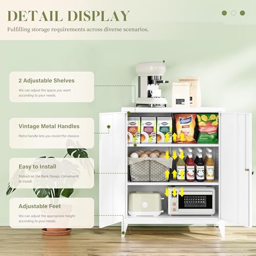 White 5 Tier Metal Storage Cabinet with 2 Doors and 4 Adjustable Shelves X992150