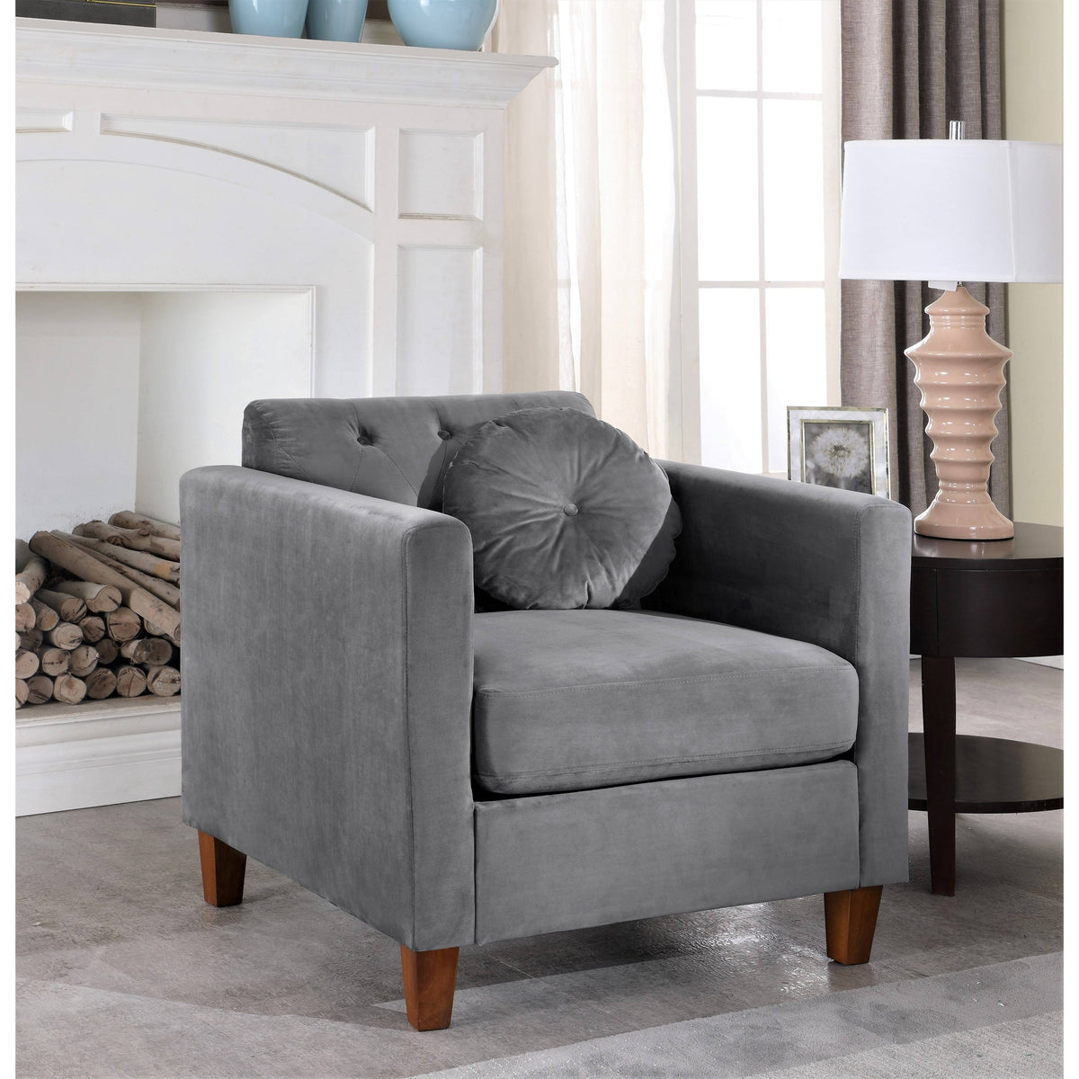 Grey Velvet Chesterfield Chair N224