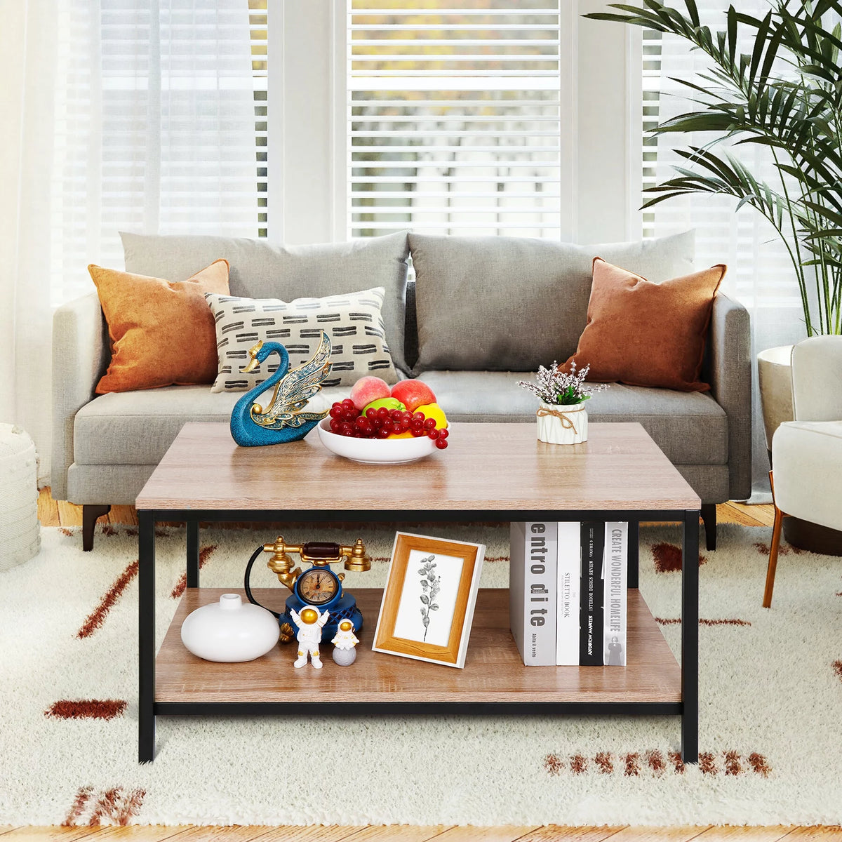 Rectangular 2-Tier Storage Coffee Table V54063