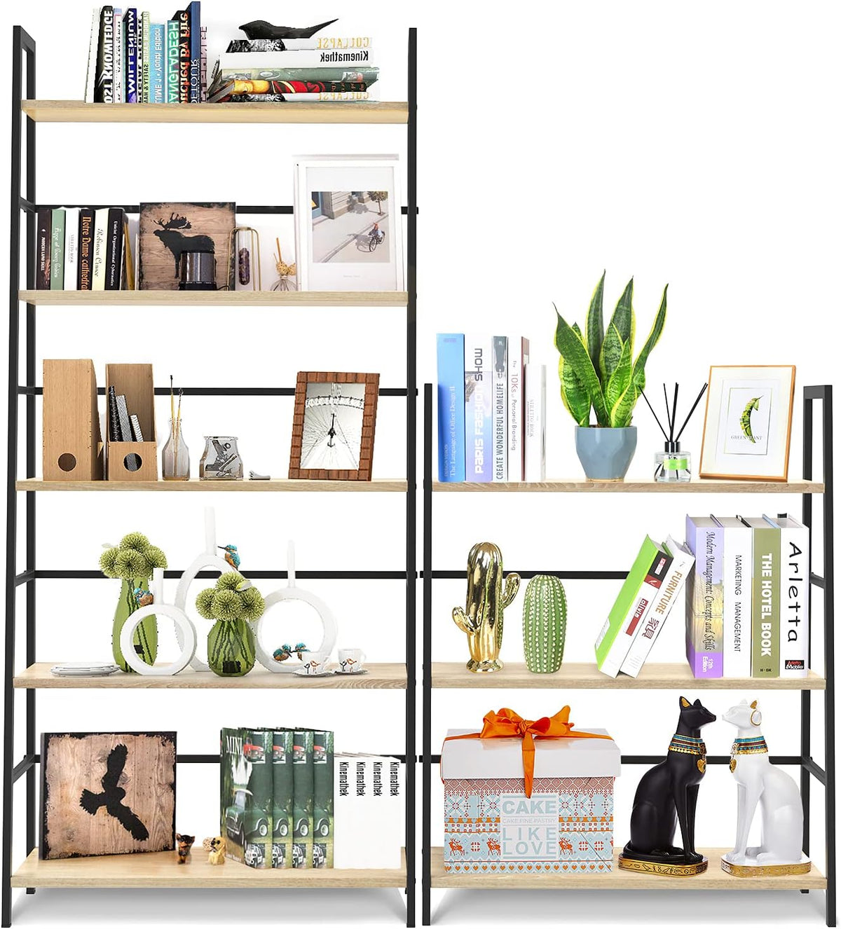 5-Tier Industrial Bookshelf with Metal Frame B4369