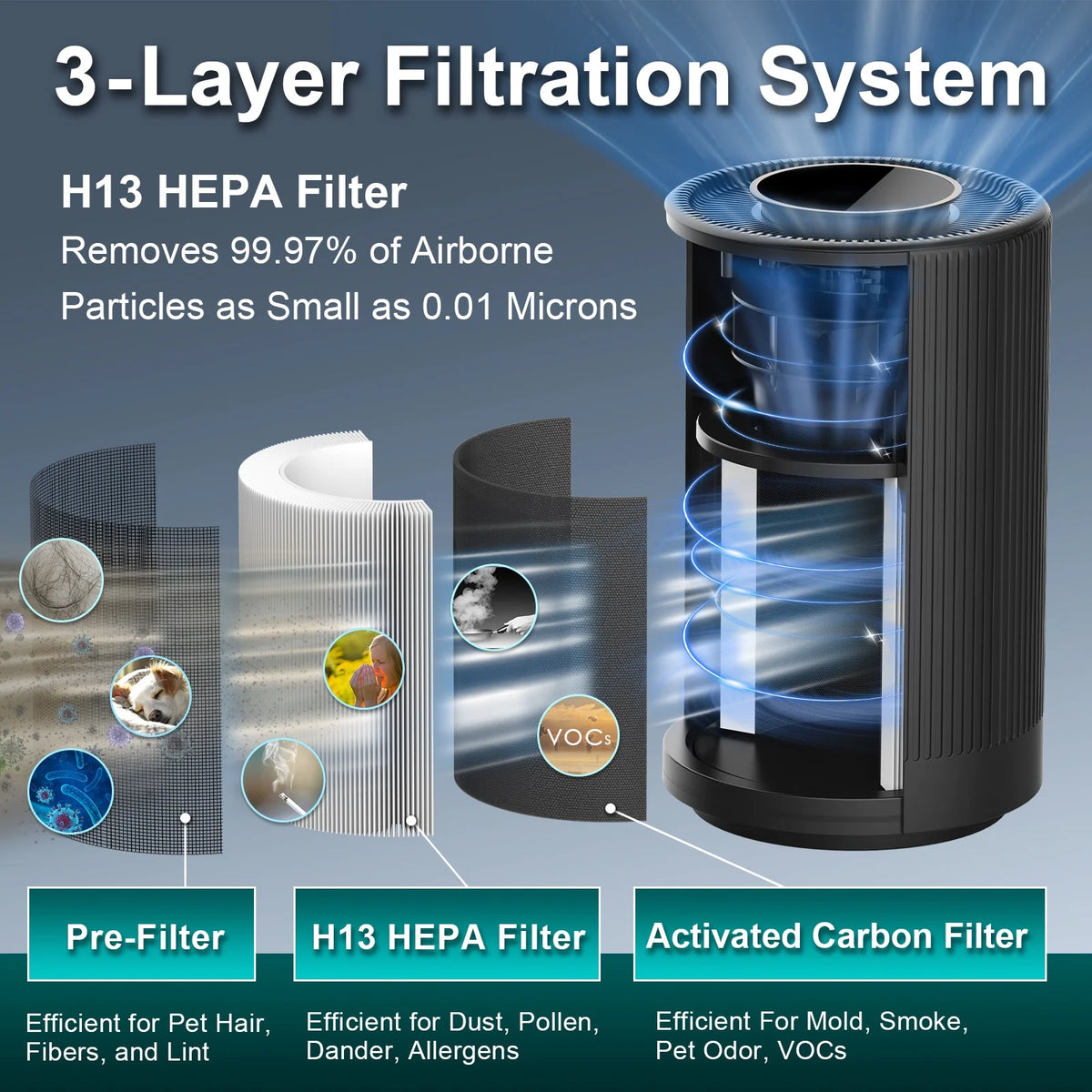 Black H13 True HEPA Air Purifier T748