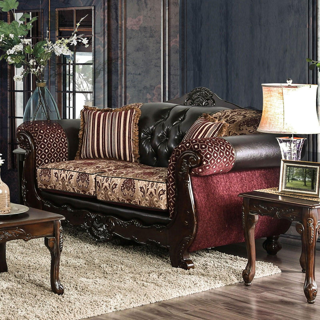 Burgundy Dark Brown Chenille Sofa and Loveseat Y81026