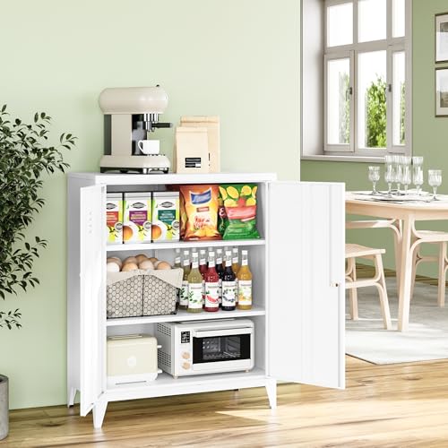 White 5 Tier Metal Storage Cabinet with 2 Doors and 4 Adjustable Shelves X992150