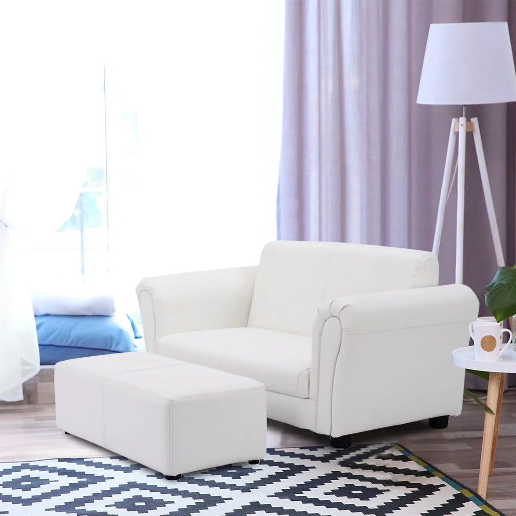 White Kids Sofa Armrest Chair with Ottoman J97455