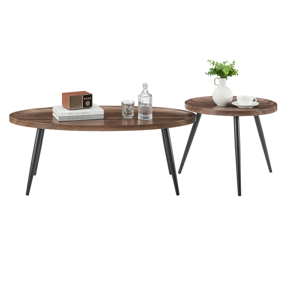 2 Piece Walnut Coffee Table Set with Black Metal Legs G580828