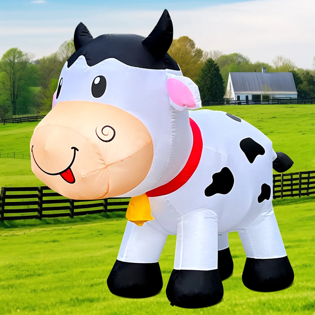 6FT Christmas Cow Inflatables Outdoor Yard Decorations with Built-in LED Lights X853