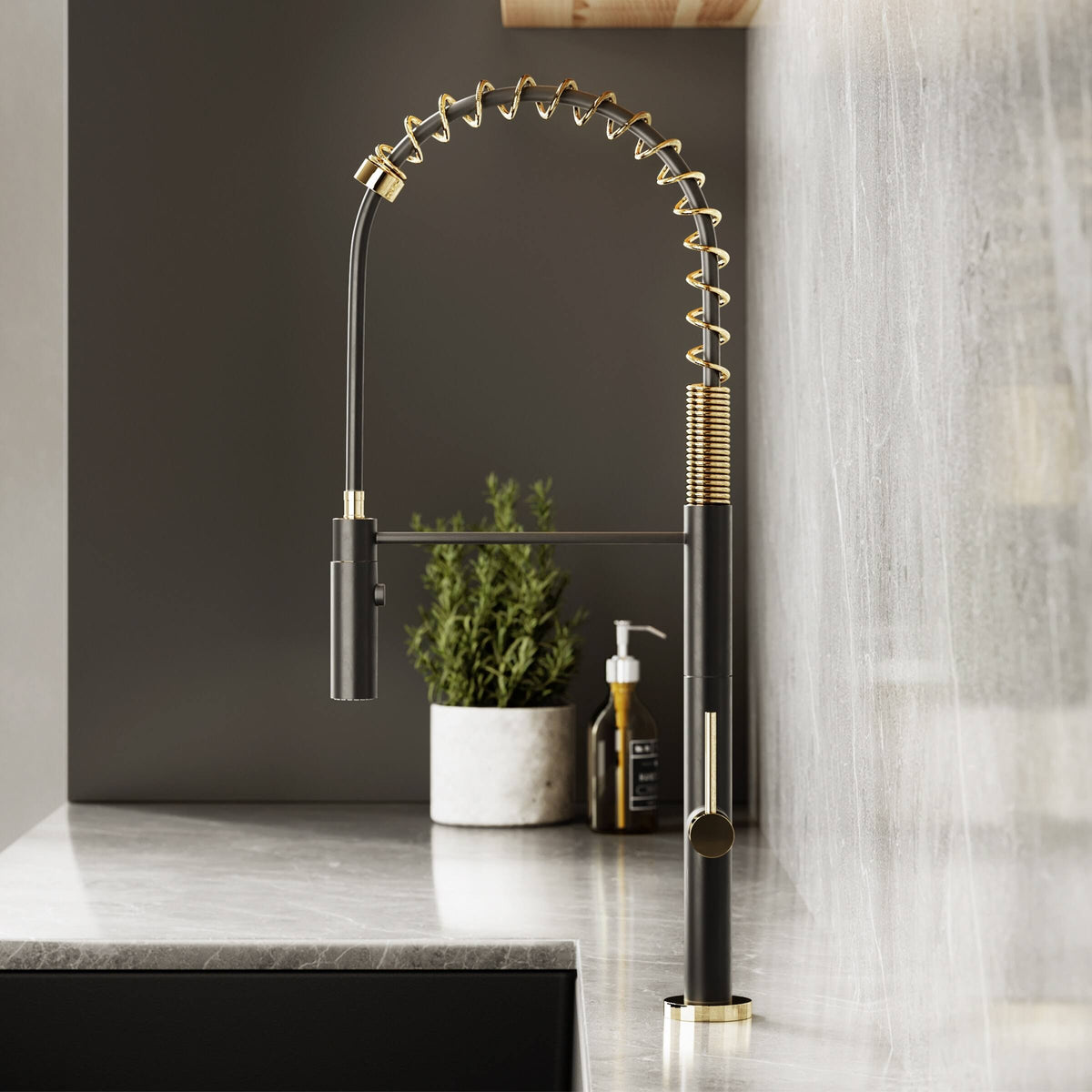Brushed Gold/Black Pull Out Single Handle Kitchen Faucet L8788