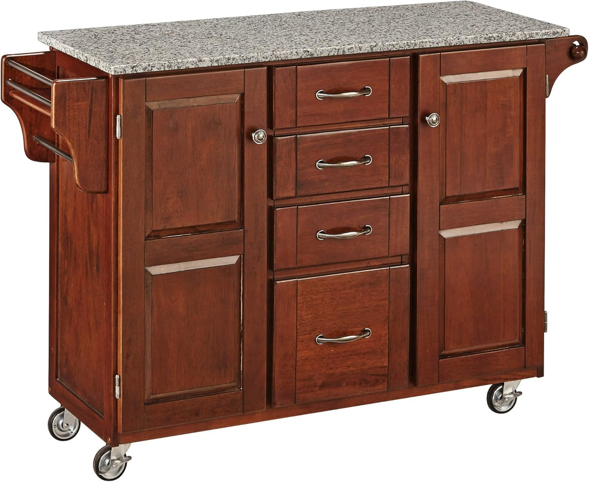 Natural 2 Door Kitchen Cart with Granite Top D970521