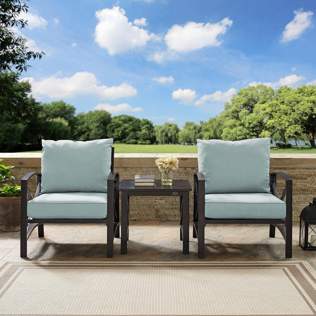 3Pc Outdoor Metal Armchair Set with Side Table M389