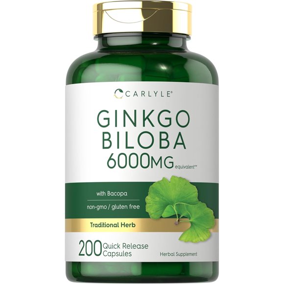 Ginkgo Biloba Capsules 6000mg 200 Count Supplement G25848