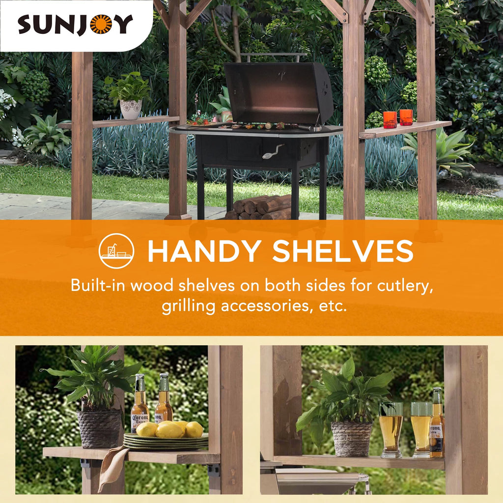 9 ft. x 6 ft. Cedar Wood Hardtop Grill Gazebo H374