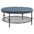 36" Round Faux Leather Tufted Cocktail Ottoman in Blue J6735