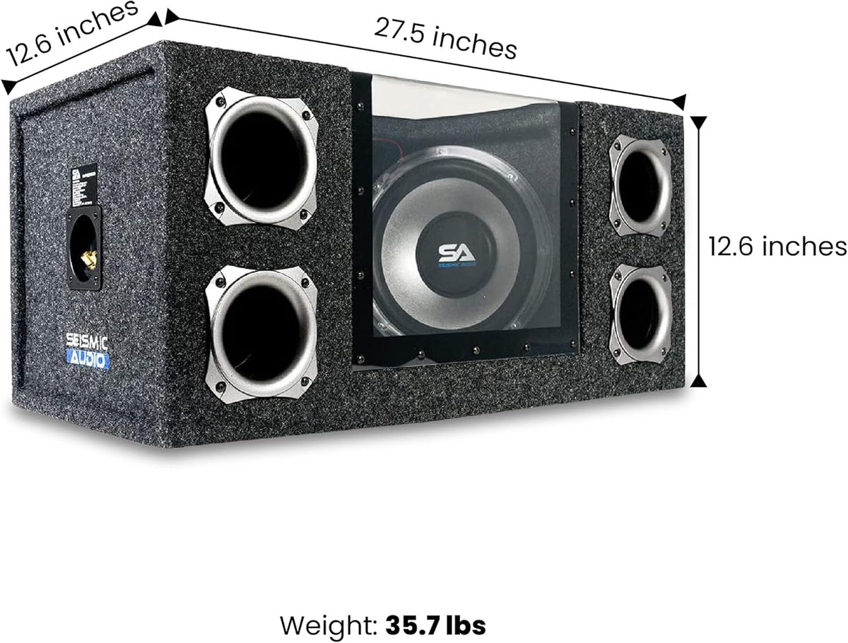Dual 10 Inch 1000 Watt Car Audio Subwoofer Box with LED Lights & Plexiglass Window Q201