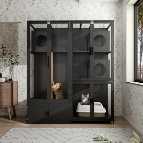 Black Cat Litter Box Enclosure with Acrylic Doors N4100