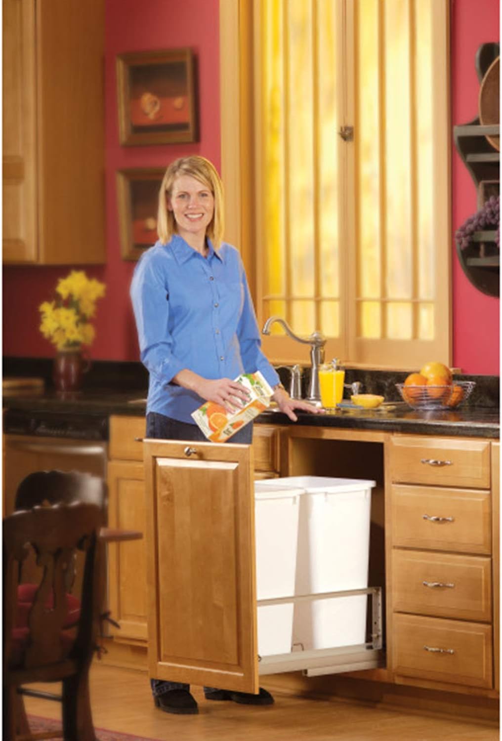 Double 50-Quart Under Mount Pull-Out Waste Container Trash Cans with Soft-Close, White K6794