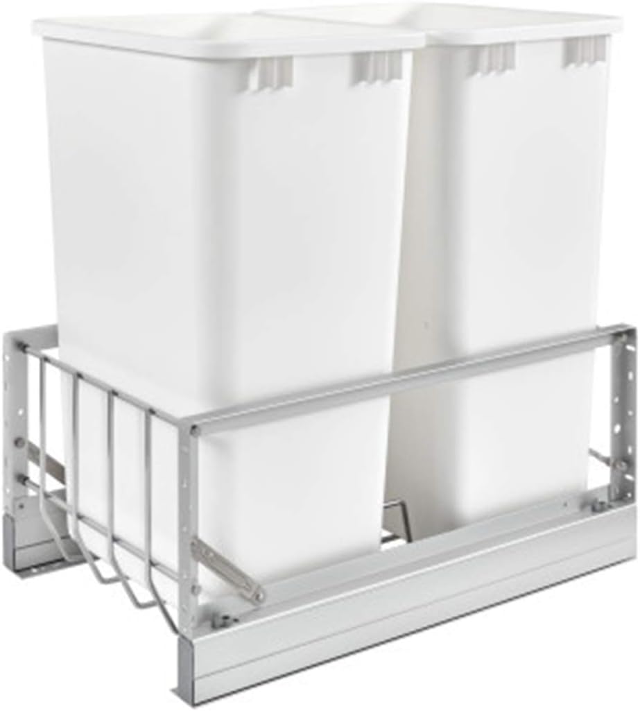 Double 50-Quart Under Mount Pull-Out Waste Container Trash Cans with Soft-Close, White K6794
