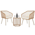 3-Piece Wicker Patio Bistro Set with 2 Chairs Coffee Table Cushions R6278