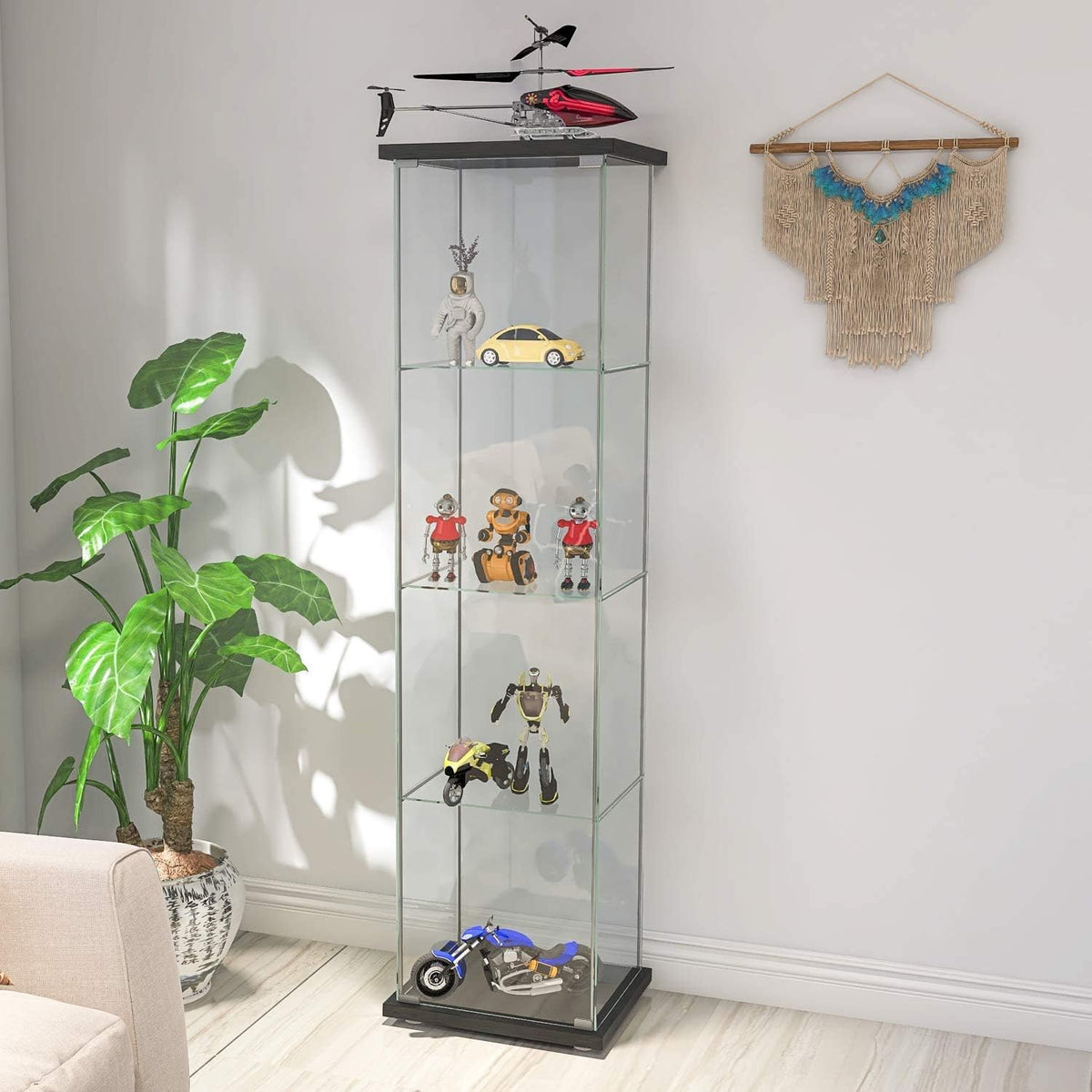4 Layers Glass Display Cabinet with Door Black Q8674