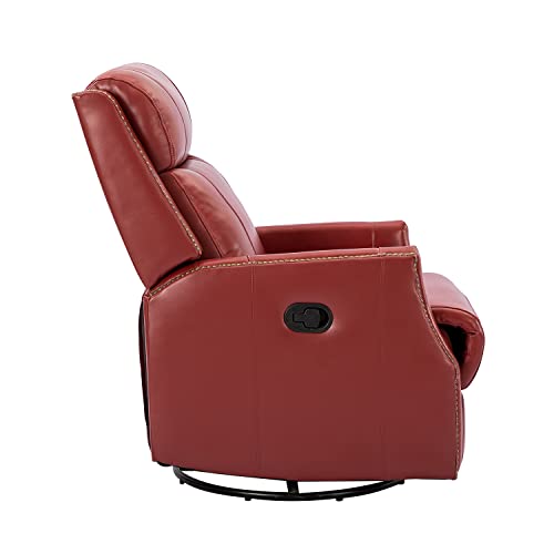 Red Genuine Leather Swivel Recliner Chair with Nailhead Trims N576736