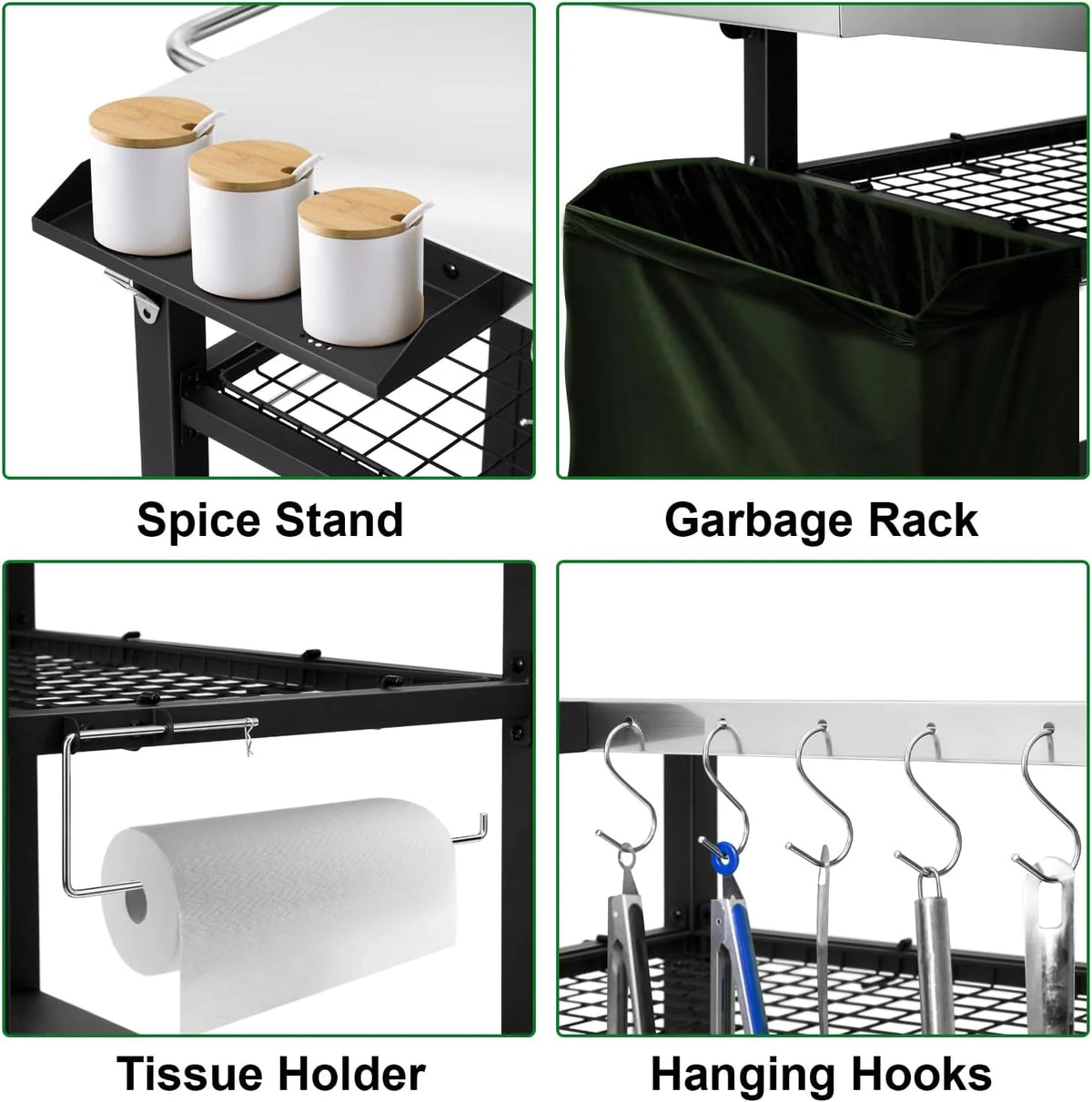 Three-Shelf Stainless Steel Grill Cart Table with Wheels D410