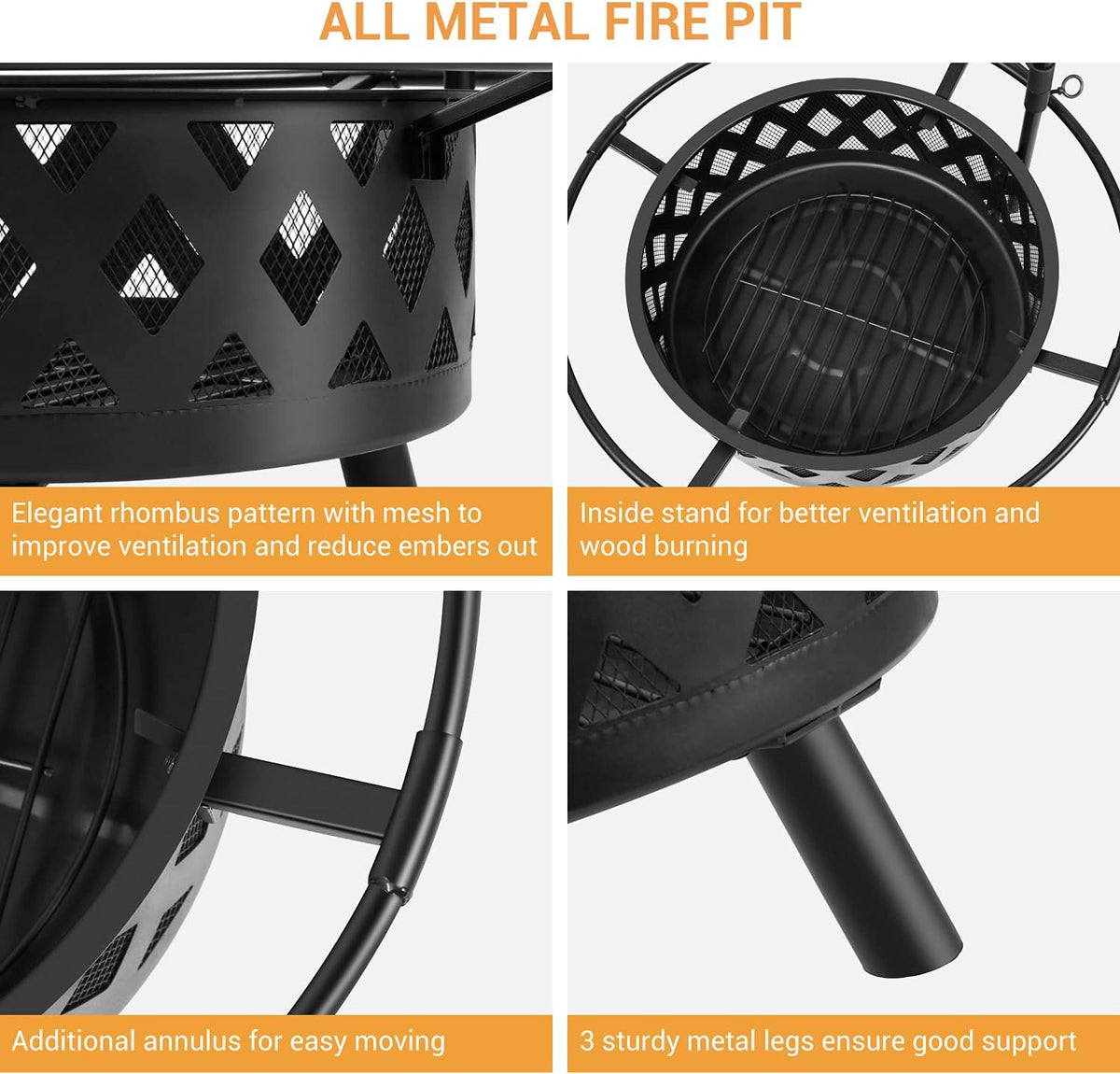 30 Inch Wood Burning Fire Pit with Cooking Grate H128192