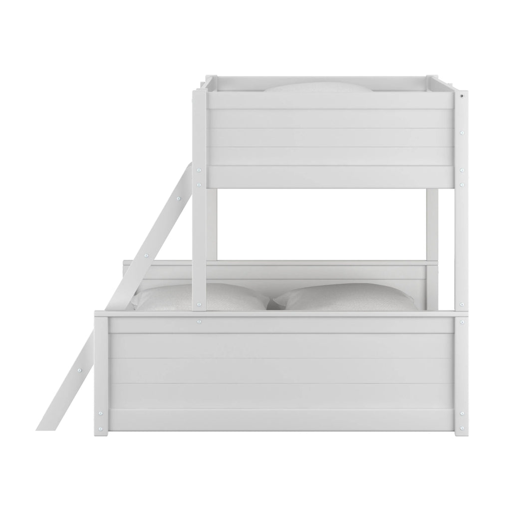 White Wood Twin over Full Bunk Bed with Mattresses F770