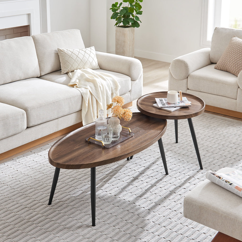 2 Piece Walnut Coffee Table Set with Black Metal Legs G580828