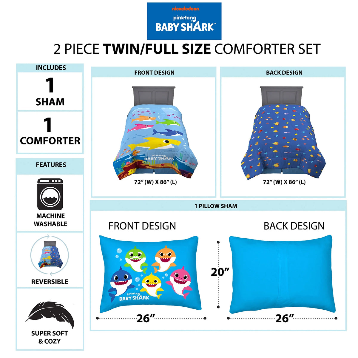2-Piece Twin/Full Comforter Set, Reversible, Microfiber L4523