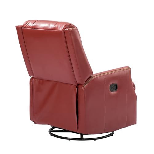 Red Genuine Leather Swivel Recliner Chair with Nailhead Trims N576736