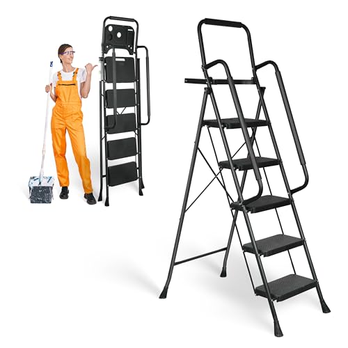 Black Steel Folding Step Ladder T275637