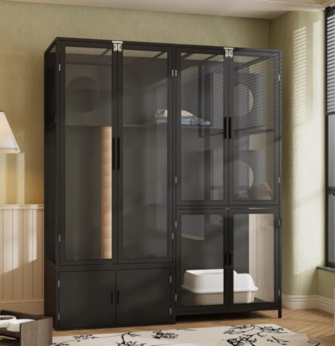 Black Cat Litter Box Enclosure with Acrylic Doors N4100