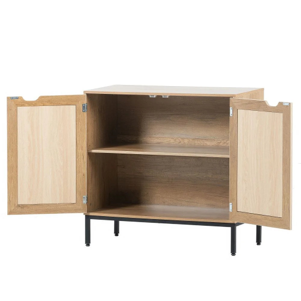 Rustic 2 Rattan Doors Natural Wood Storage Cabinet D562804