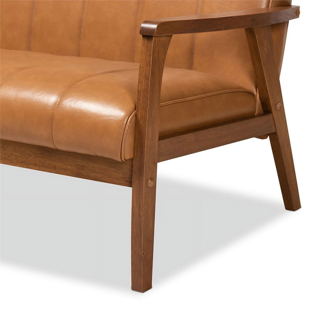 Leather Upholstered Brown Wood Loveseat E909953