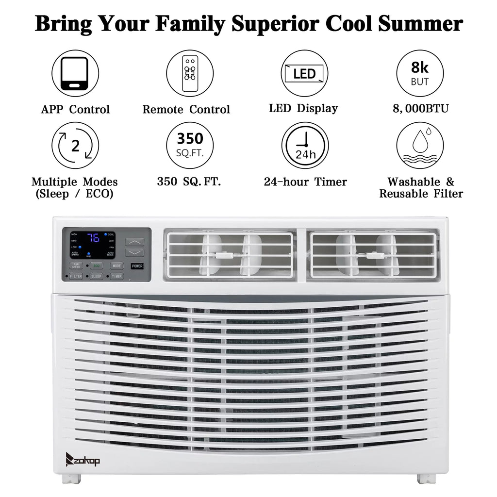 8000BTU White Window-Mounted Compact Air Conditioner with Remote Control Z71215
