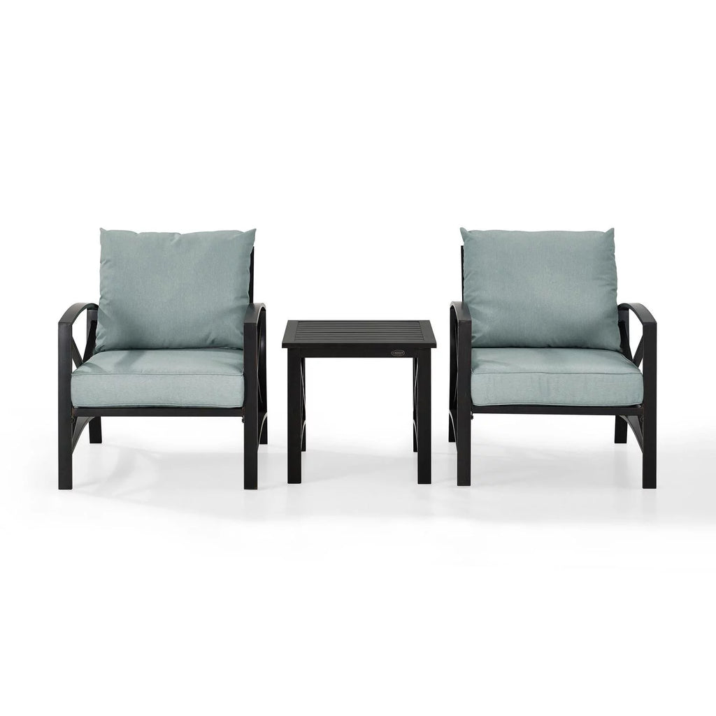 3Pc Outdoor Metal Armchair Set with Side Table M389