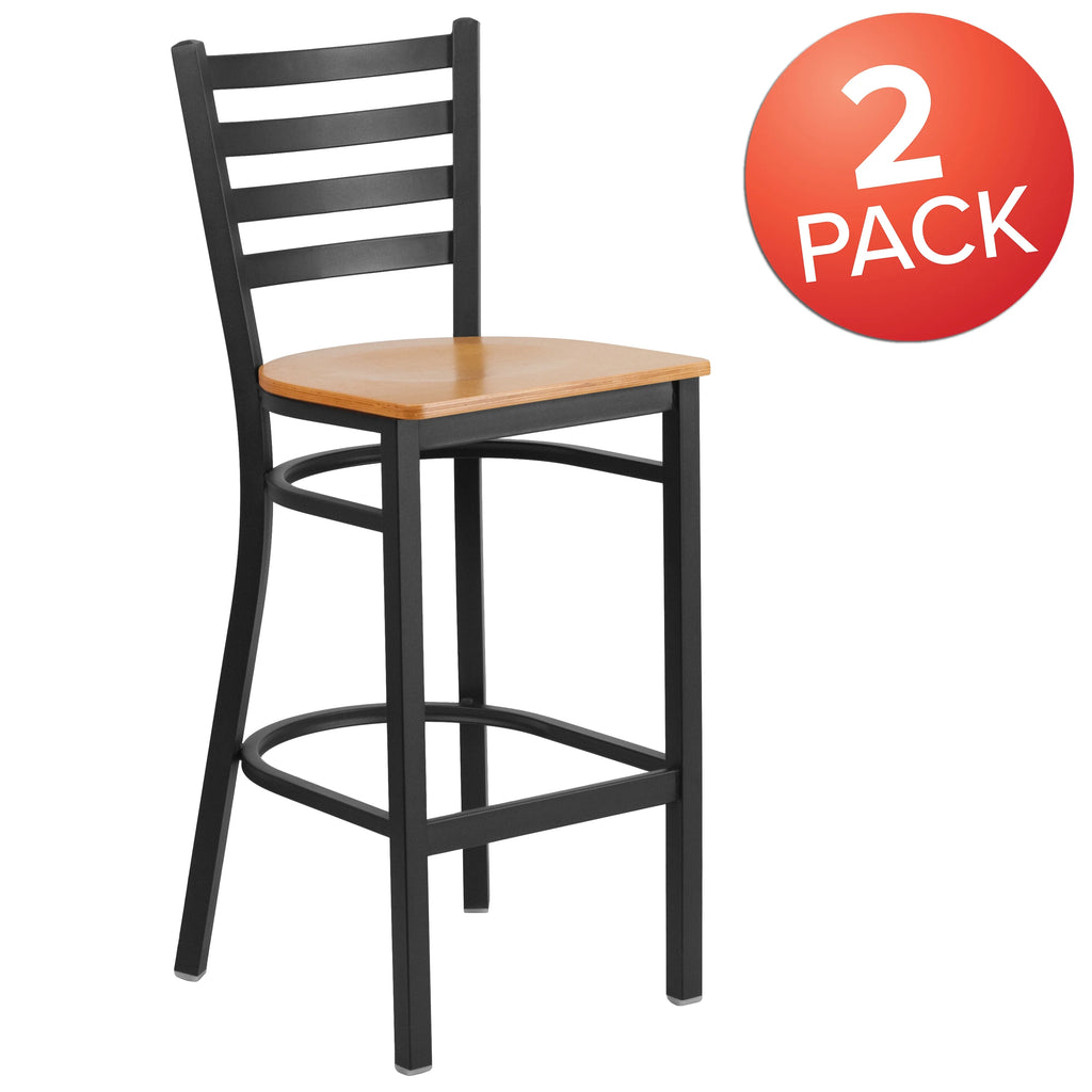 Black Ladder Back Metal Barstool with Natural Wood Seat T443