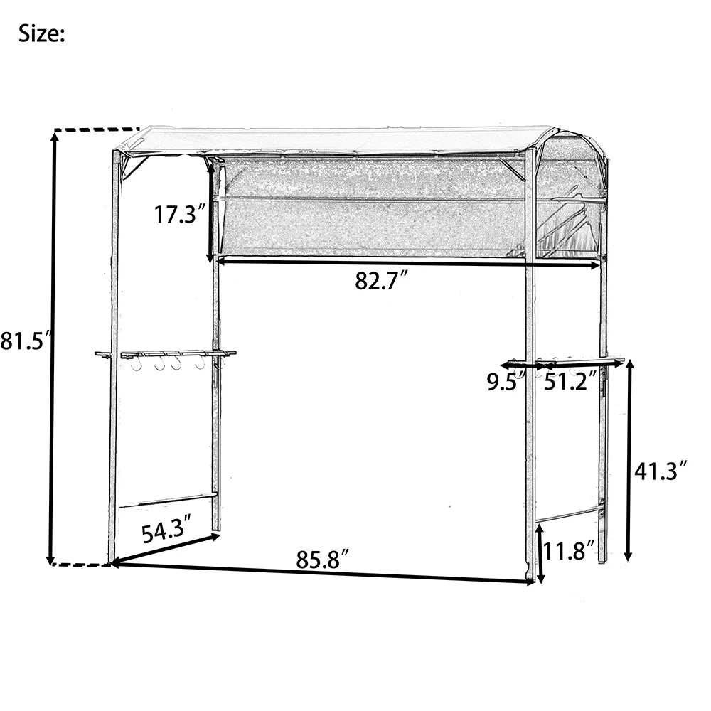 7FT Grill Gazebo BBQ Canopy with Sun Shade Panel Side Awning, 2 Exterior Serving Shelves Bar Counters, 10 Hooks S93403