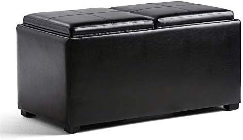 Black Faux Leather 5 Piece Ottoman Coffee Table with 2 Serving Trays Y819983
