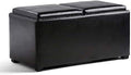 Black Faux Leather 5 Piece Ottoman Coffee Table with 2 Serving Trays Y819983