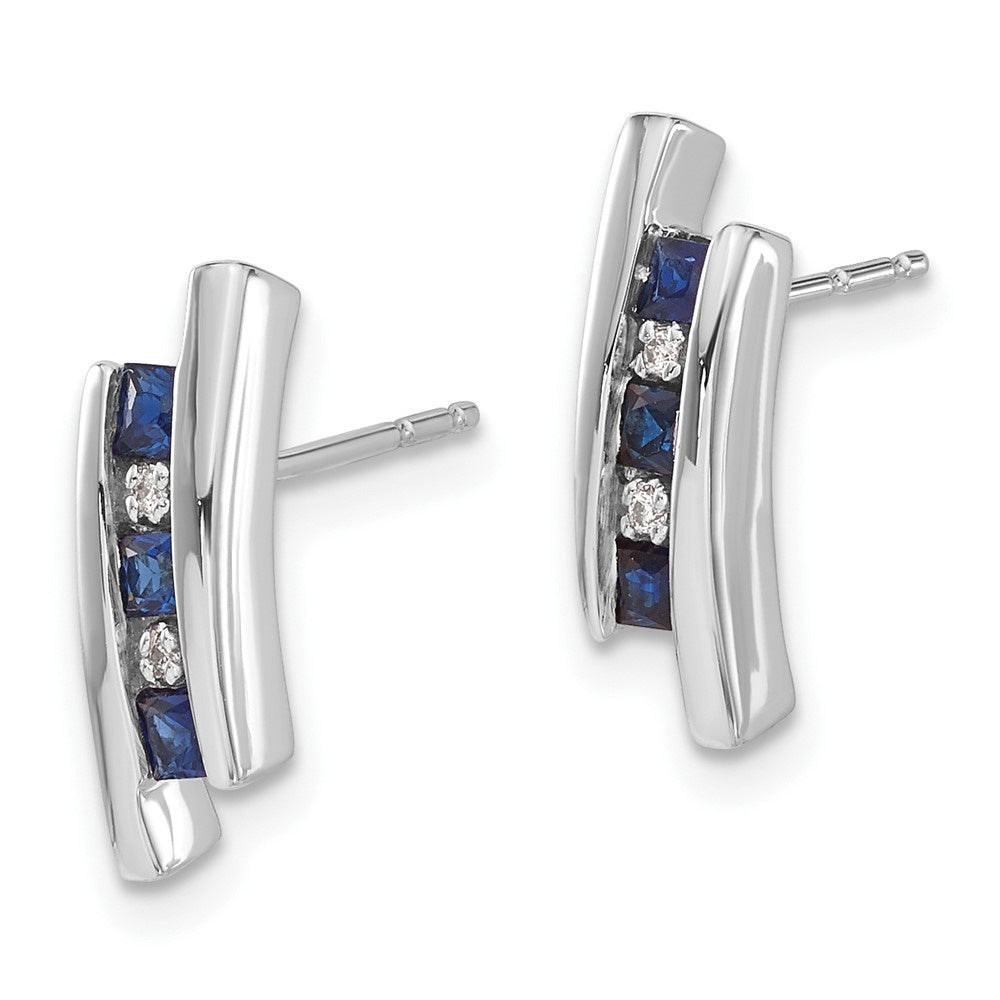 14k White Gold Diamond and Sapphire Stud Earrings C4053