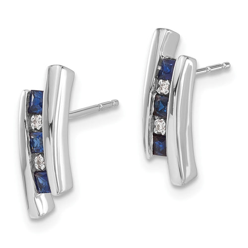 14k White Gold Diamond and Sapphire Stud Earrings C4053