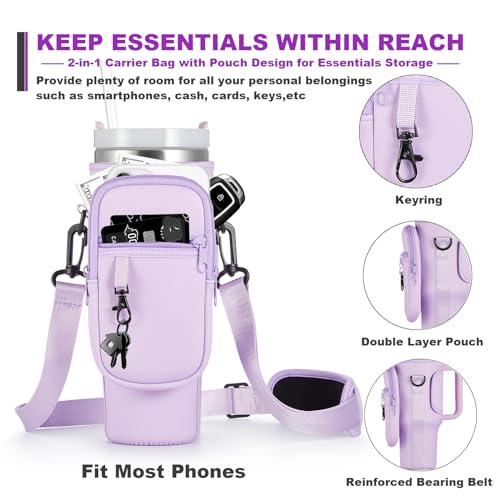 Pink Insulated Neoprene Water Bottle Carrier Bag with Adjustable Strap for 40 & 30 oz Tumbler P312