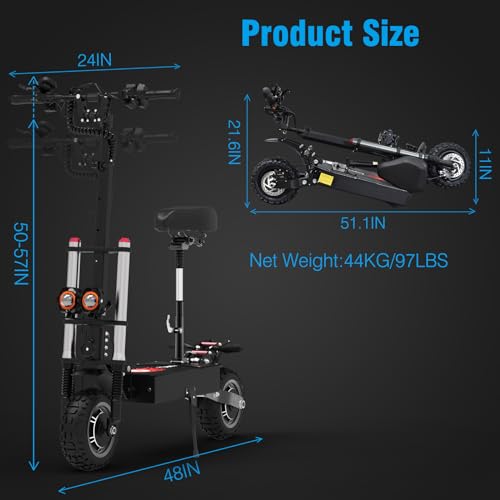 60V 38.4Ah Dual Motor Electric Scooter with 11" All-Terrain Tires T828901