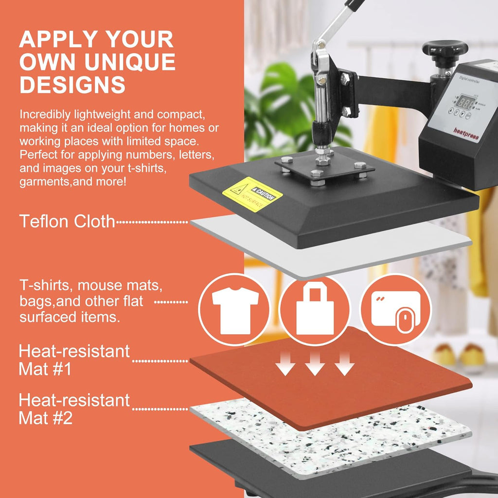 12" X 10" Black Heat Press Machine with 2 Teflon Sheet E57799