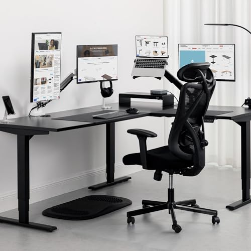 Gray Frame Ebony Oak Top L Shaped Height Adjustable Standing Desk 72" x 60" S196