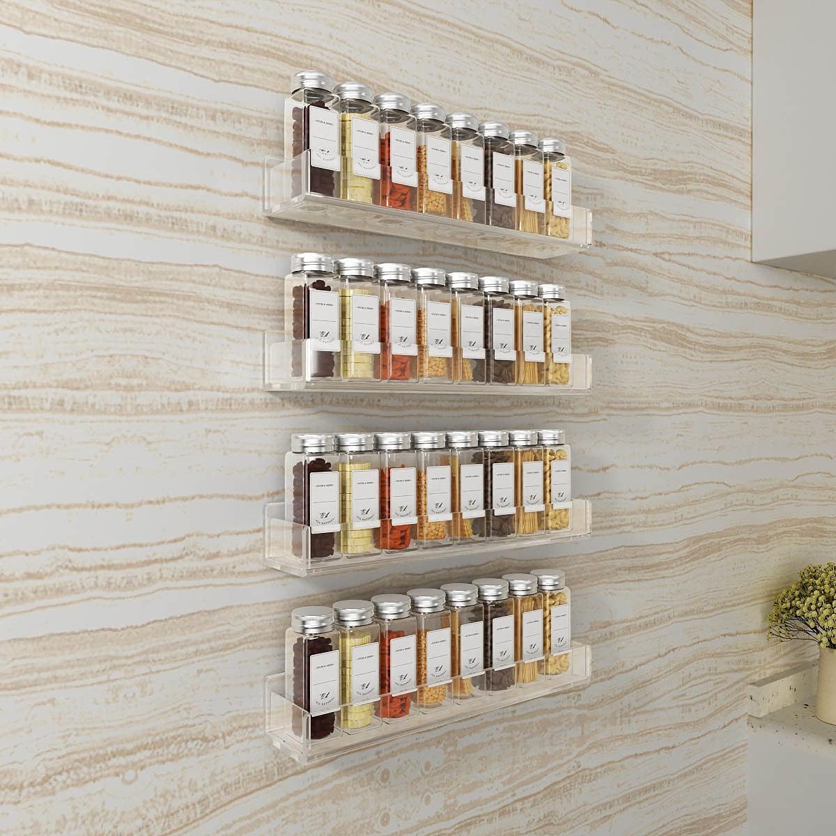 Acrylic Spice Rack Wall Mount 15 Inch, 4 Packs Hanging Spice Rack Shelf N116368
