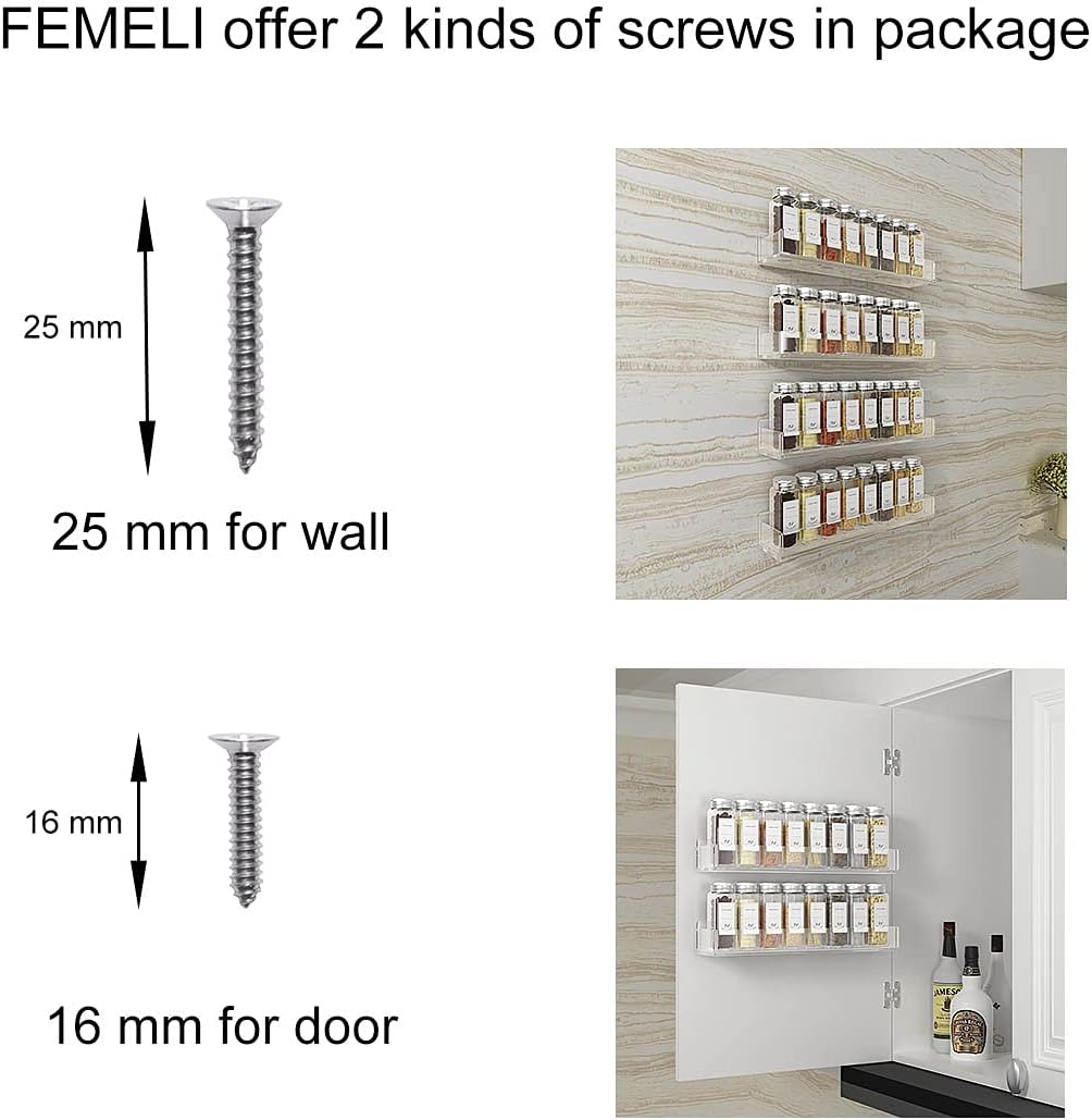 Acrylic Spice Rack Wall Mount 15 Inch, 4 Packs Hanging Spice Rack Shelf N116368